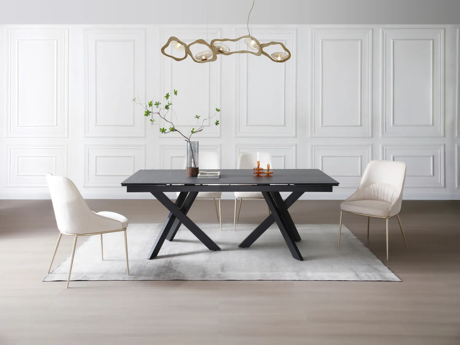 Uitschuifbare eettafel voor 8 tot 12 personen in gehard glas en keramiek - Look van zwart marmer - MARISO