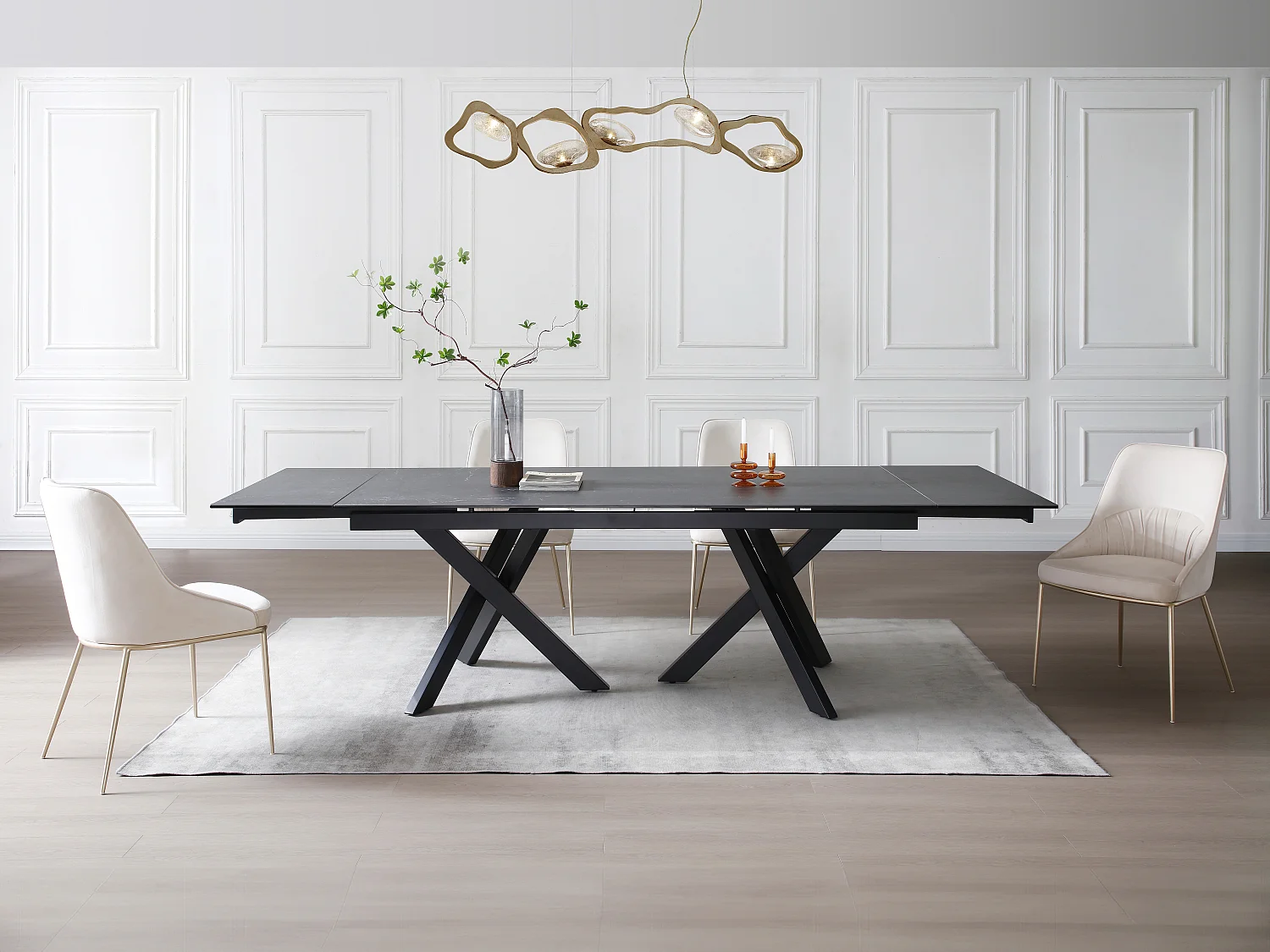 Uitschuifbare eettafel voor 8 tot 12 personen in gehard glas en keramiek - Look van zwart marmer - MARISO