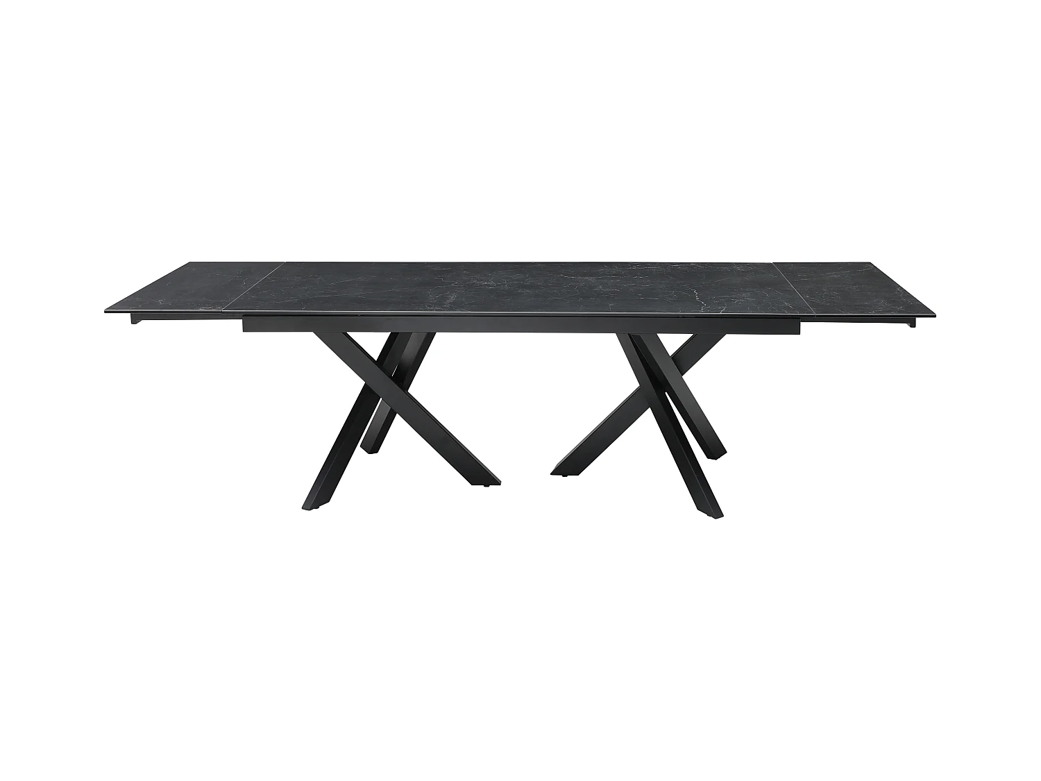 Uitschuifbare eettafel voor 8 tot 12 personen in gehard glas en keramiek - Look van zwart marmer - MARISO