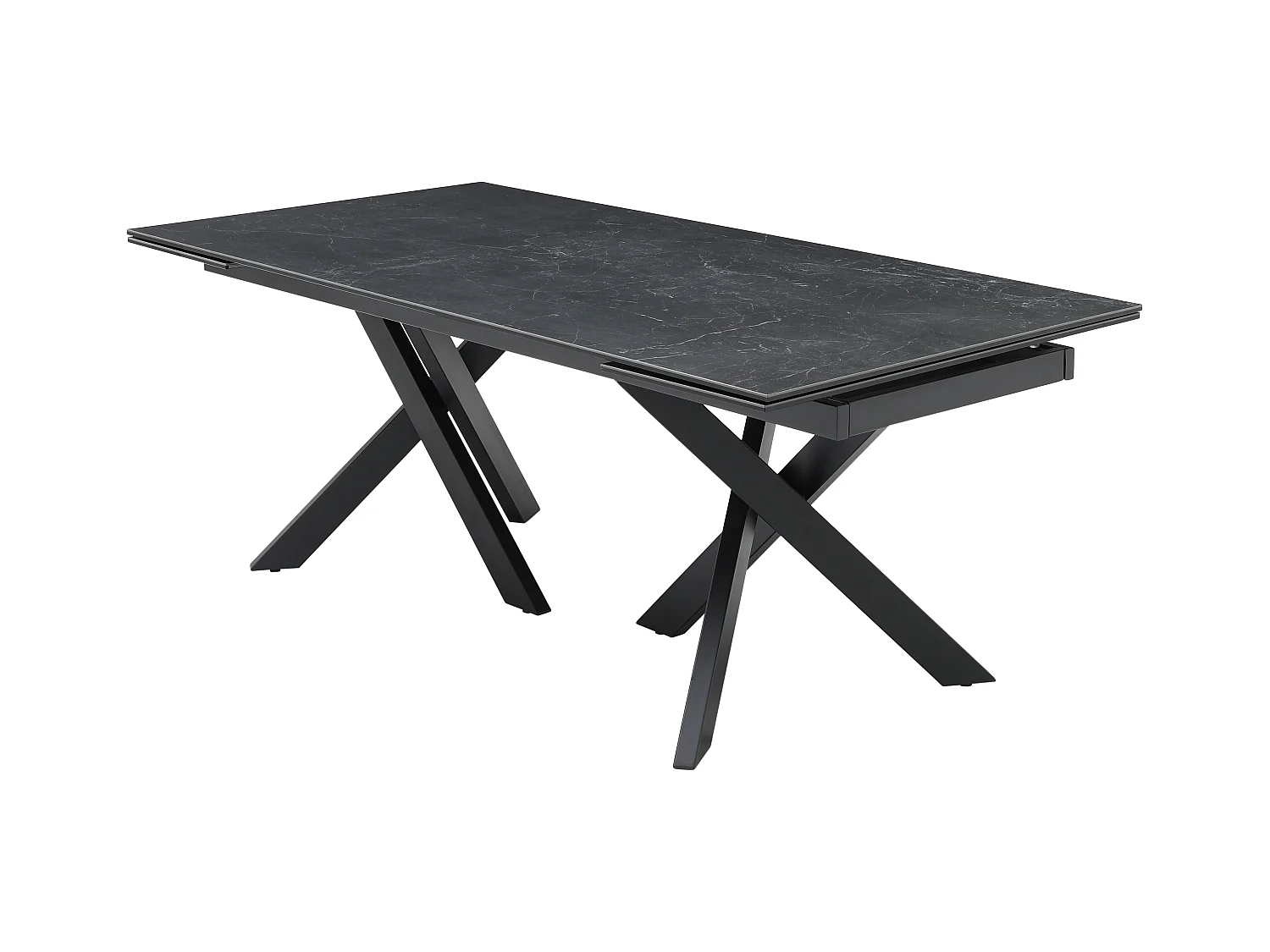 Uitschuifbare eettafel voor 8 tot 12 personen in gehard glas en keramiek - Look van zwart marmer - MARISO