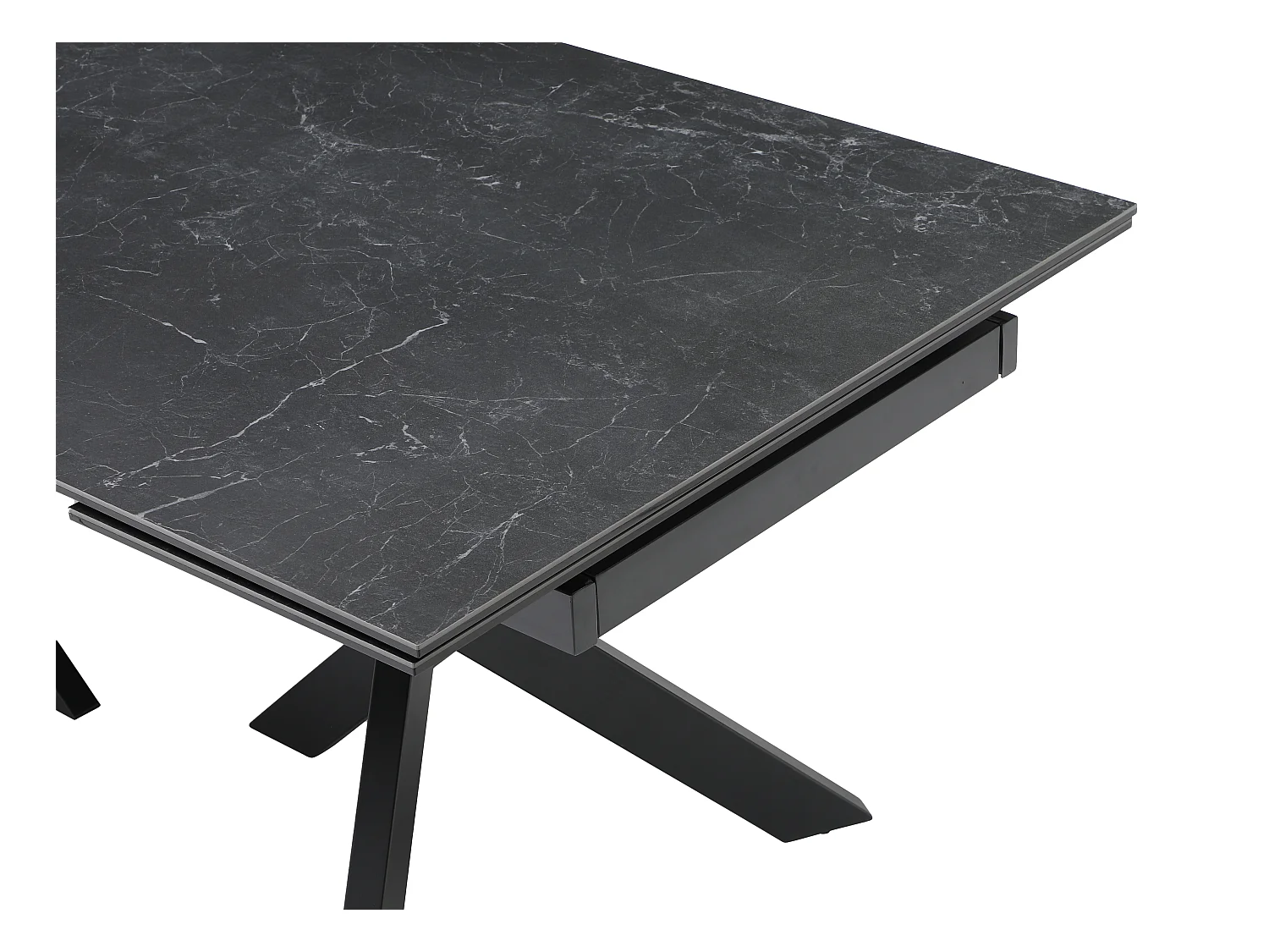 Uitschuifbare eettafel voor 8 tot 12 personen in gehard glas en keramiek - Look van zwart marmer - MARISO