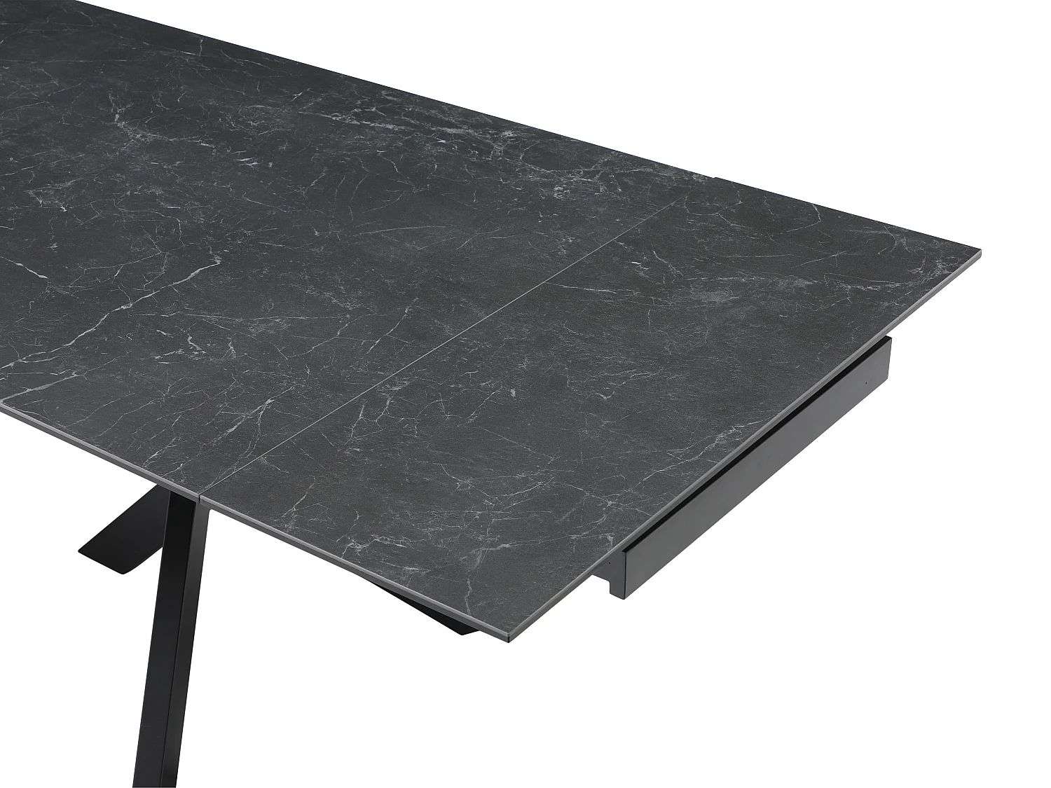 Table à manger extensible 8 à 12 personnes en verre trempé et céramique - Effet marbre noir - MARISO
