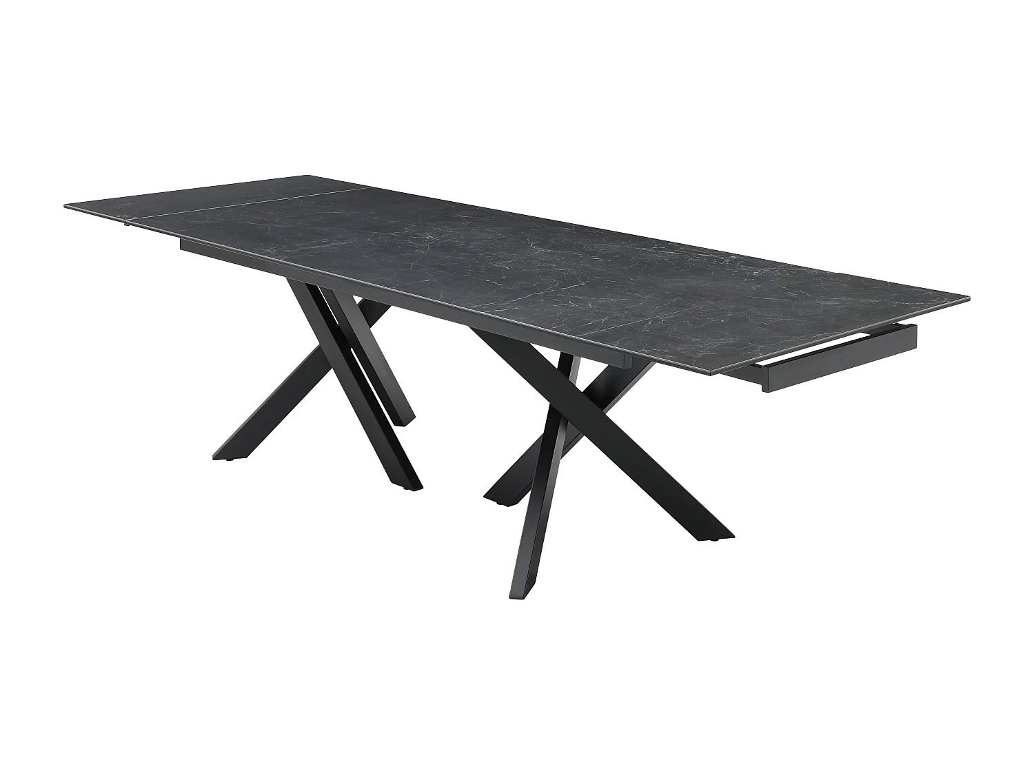 Table à manger extensible 8 à 12 personnes en verre trempé et céramique - Effet marbre noir - MARISO