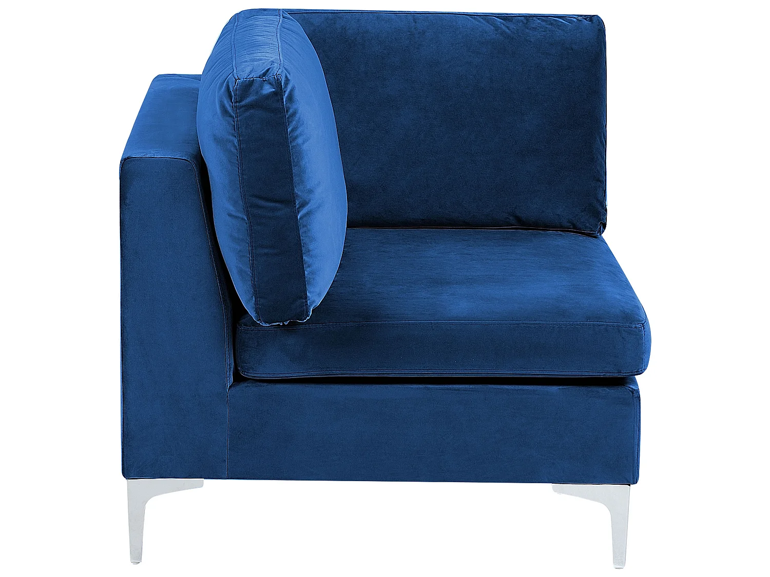 Modul Ecksessel aus Samtstoff Blau quadratisch mit Rückenkissen Glamour Evja