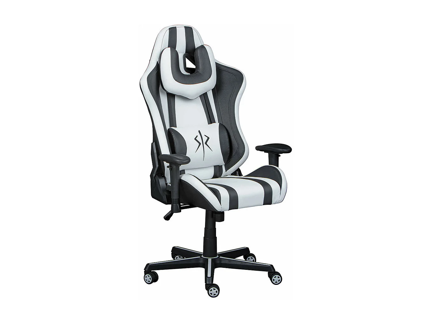 MARIO - Pack Bureau Gamer et Fauteuil Simili Blanc et Noir