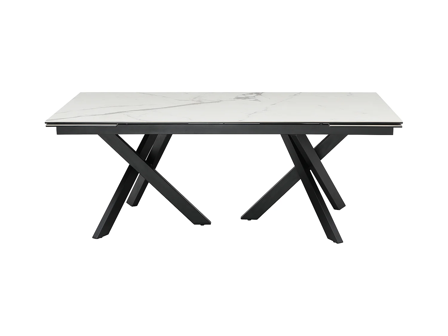 Mesa de jantar extensível 8 a 12 lugares em vidro temperado e cerâmica, efeito mármore branco e preto - MARISO