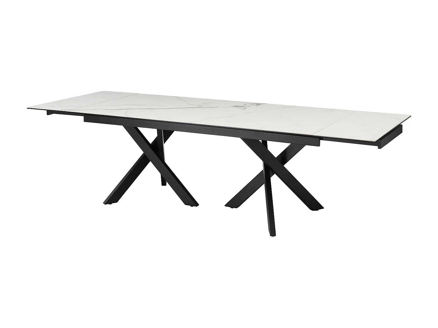Mesa de jantar extensível 8 a 12 lugares em vidro temperado e cerâmica, efeito mármore branco e preto - MARISO