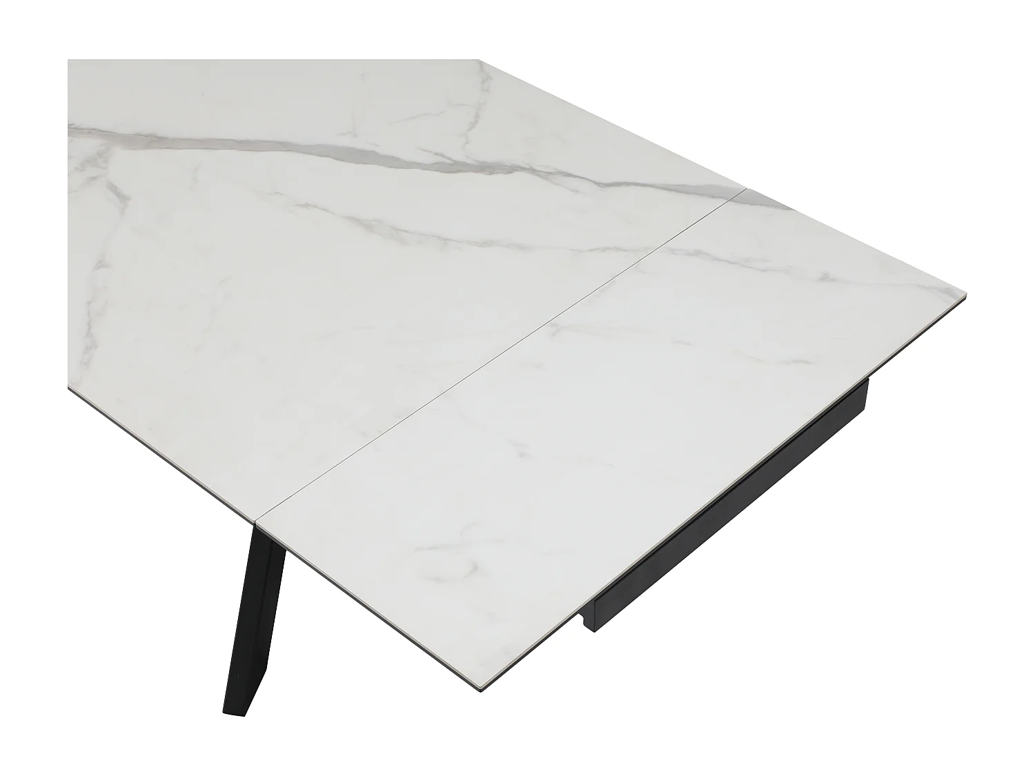Mesa de jantar extensível 8 a 12 lugares em vidro temperado e cerâmica, efeito mármore branco e preto - MARISO