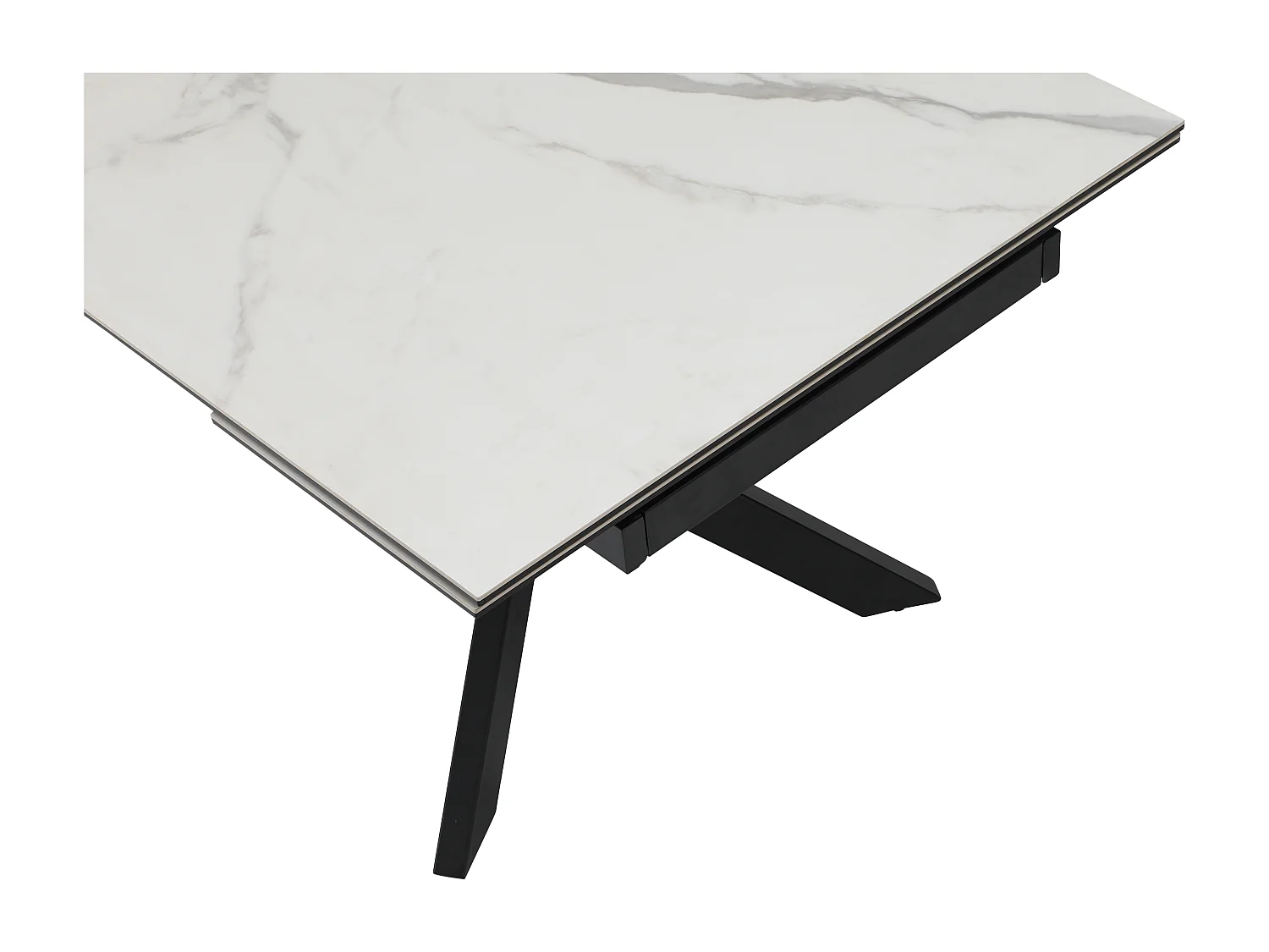 Mesa de jantar extensível 8 a 12 lugares em vidro temperado e cerâmica, efeito mármore branco e preto - MARISO