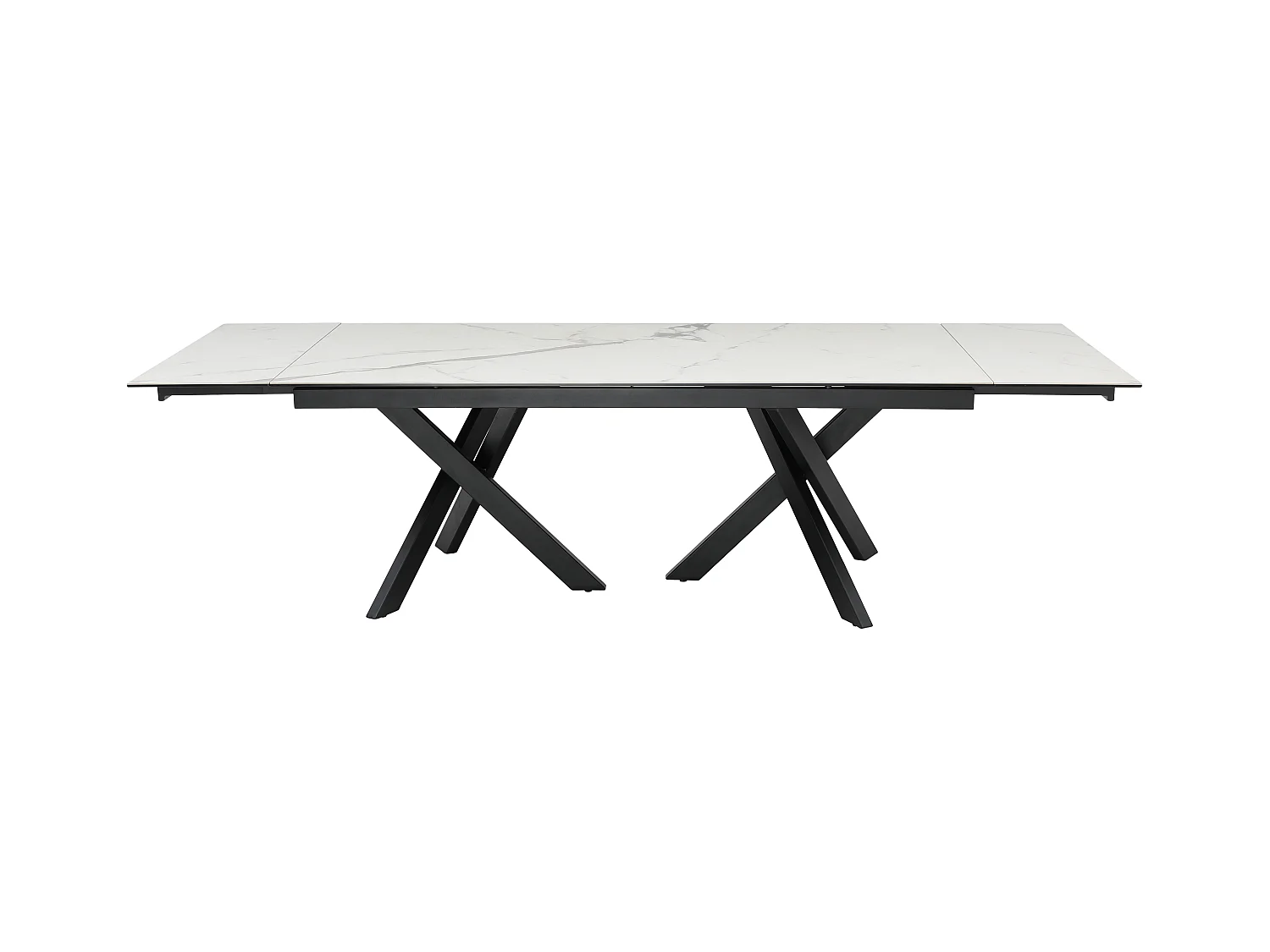 Mesa de comedor extensible de 8 a 12 comensales en vidrio templado y cerámica - Efecto mármol blanco y negro - MARISO