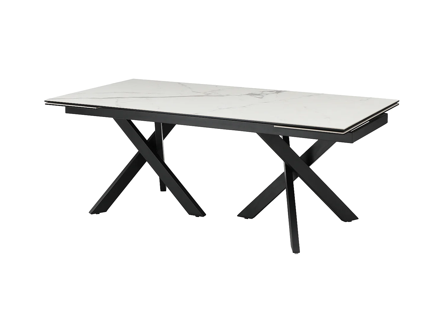 Mesa de comedor extensible de 8 a 12 comensales en vidrio templado y cerámica - Efecto mármol blanco y negro - MARISO