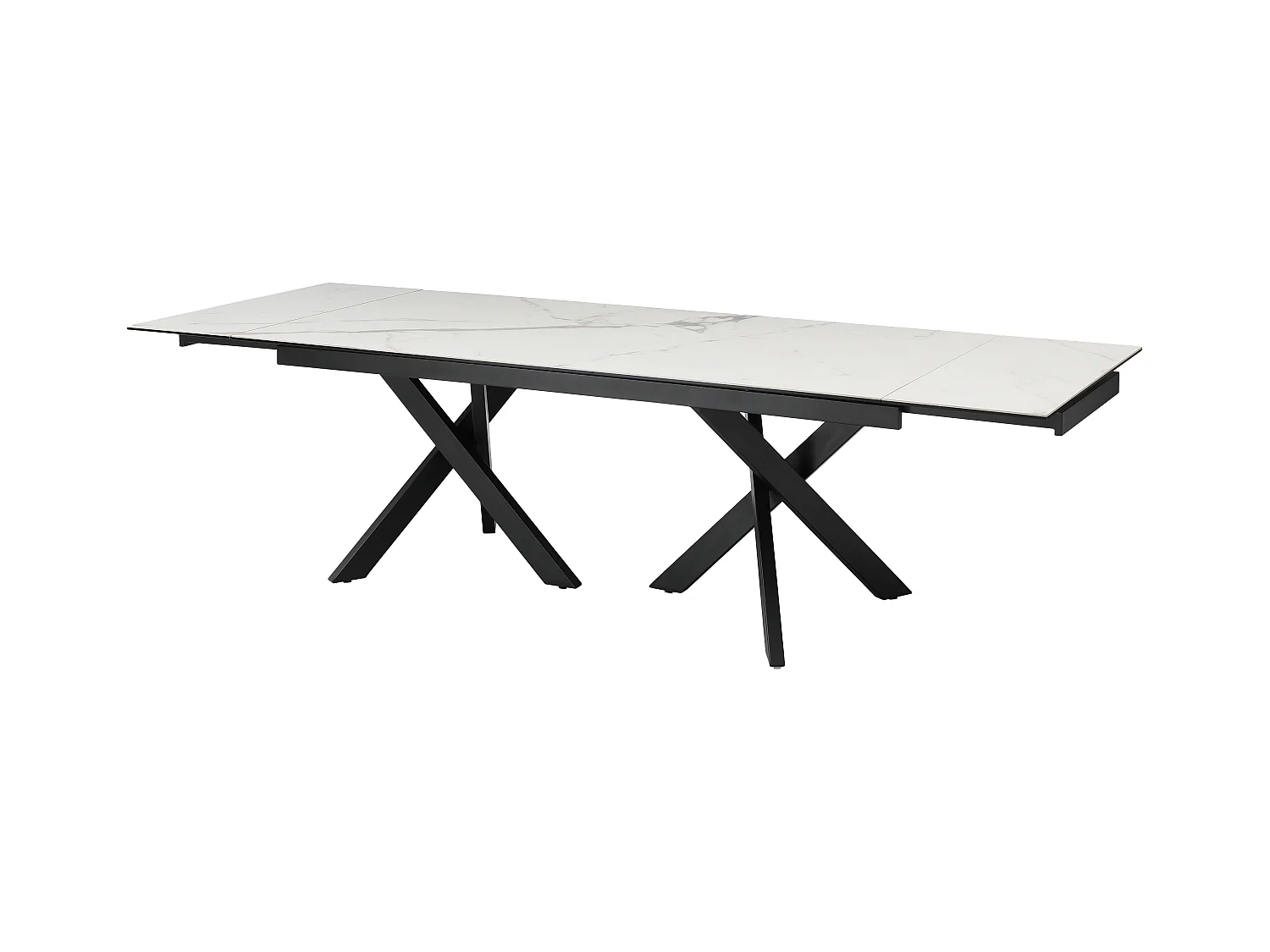 Mesa de comedor extensible de 8 a 12 comensales en vidrio templado y cerámica - Efecto mármol blanco y negro - MARISO