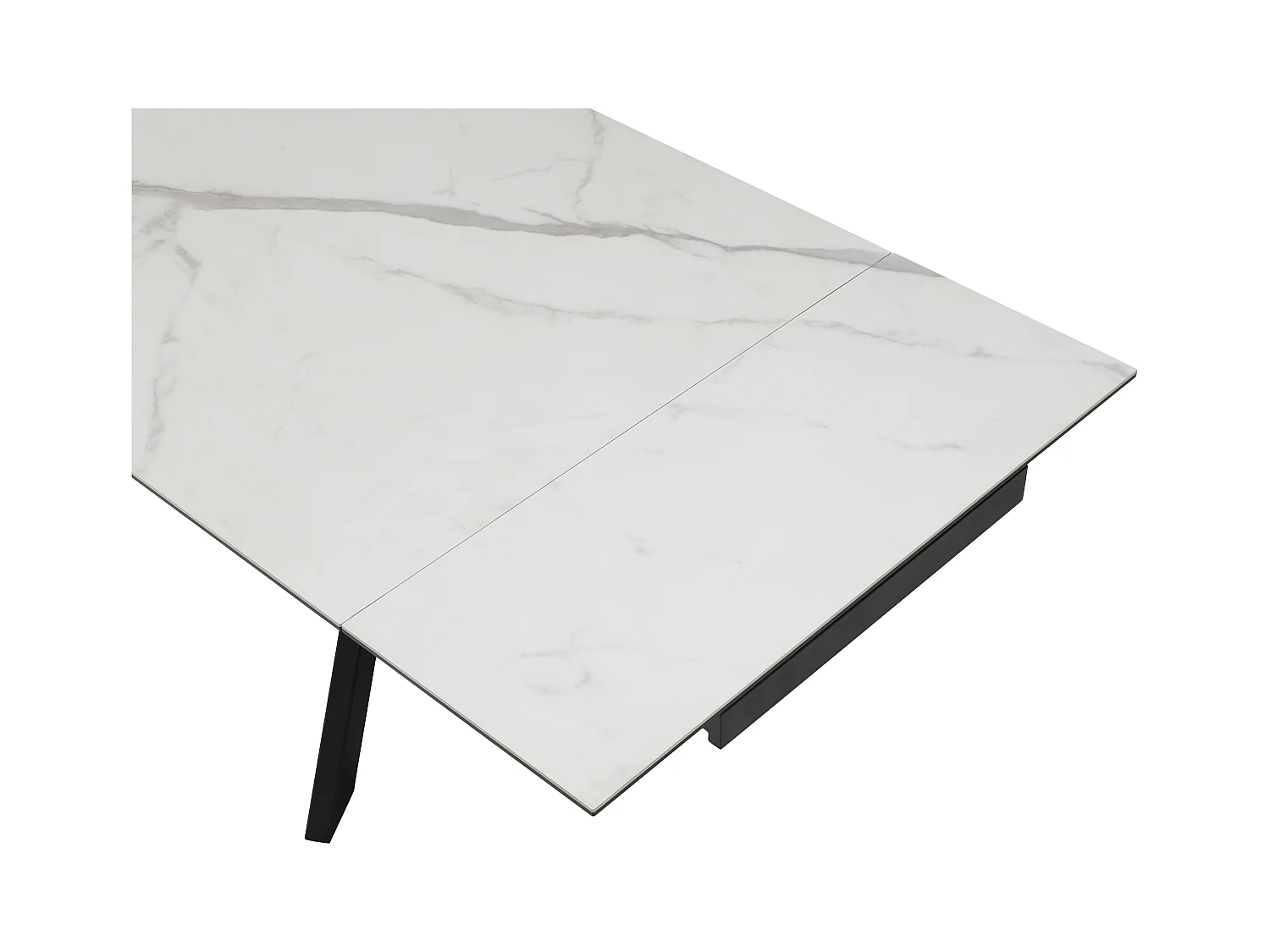 Mesa de comedor extensible de 8 a 12 comensales en vidrio templado y cerámica - Efecto mármol blanco y negro - MARISO