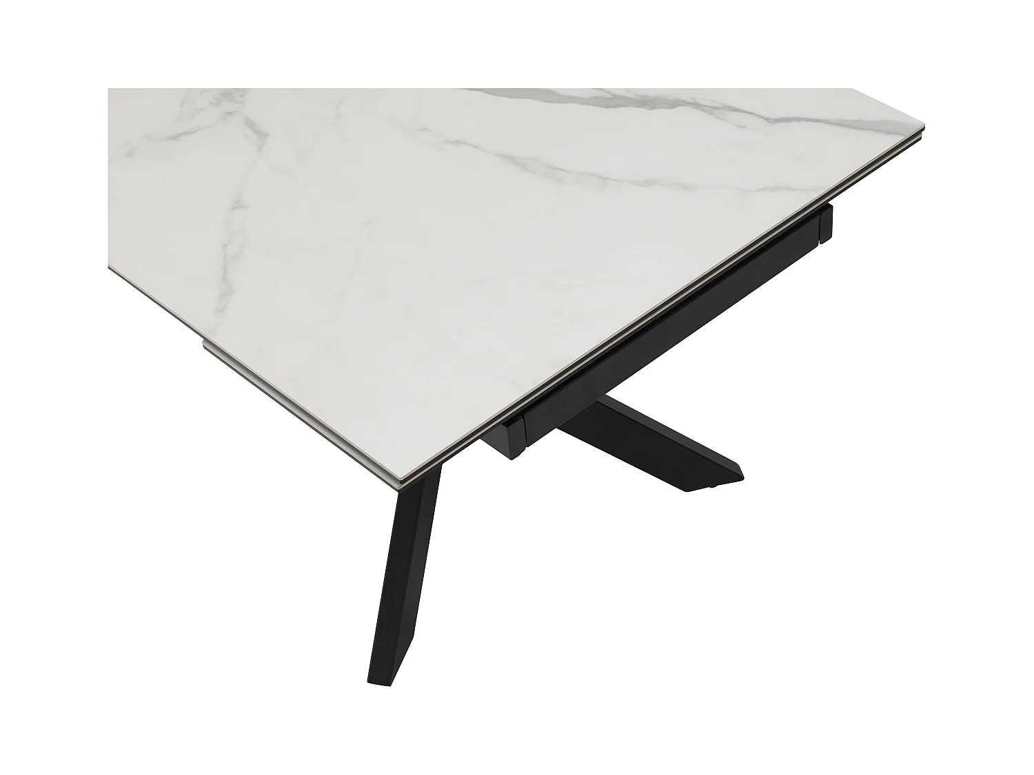 Mesa de comedor extensible de 8 a 12 comensales en vidrio templado y cerámica - Efecto mármol blanco y negro - MARISO