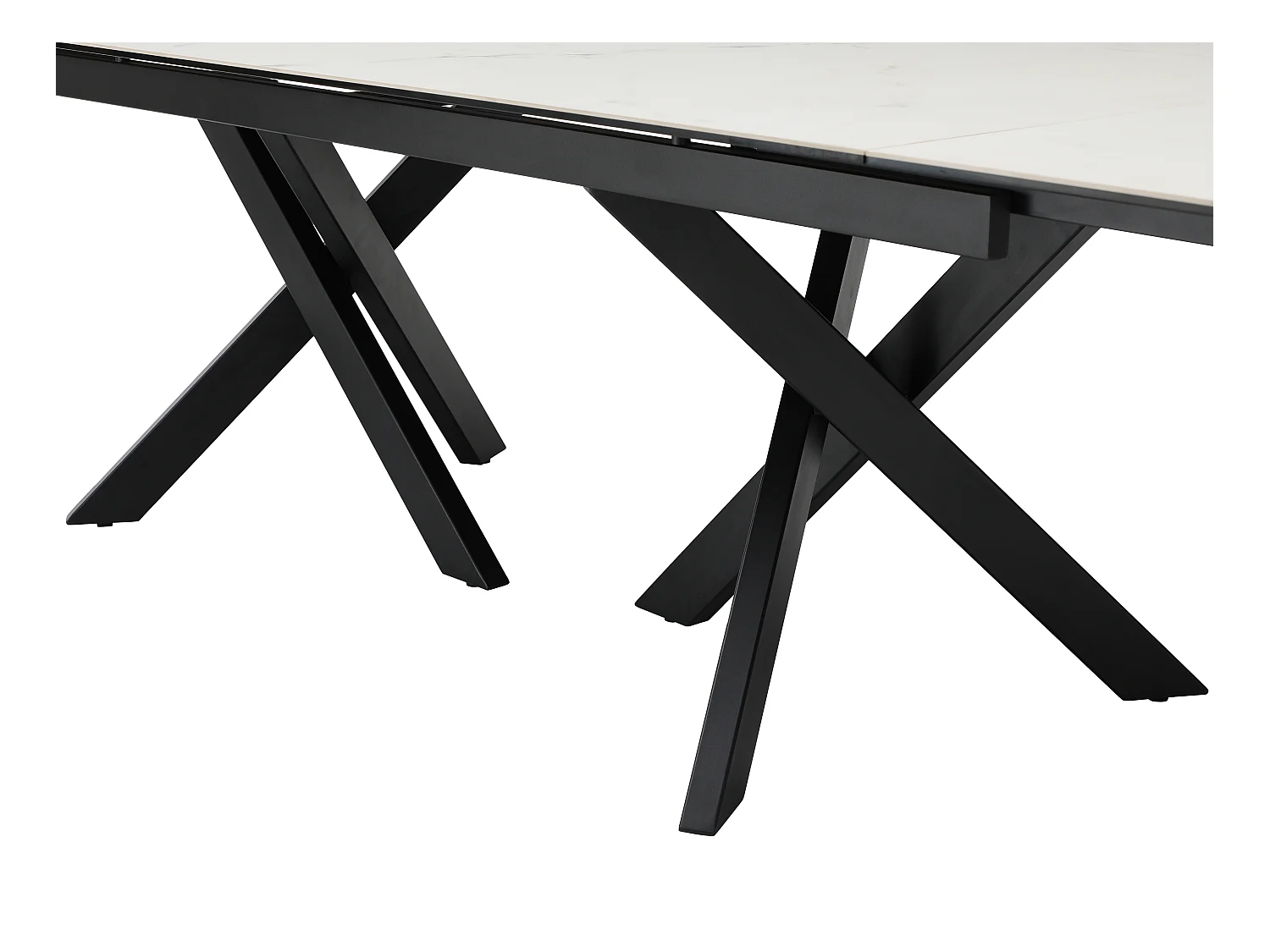 Mesa de comedor extensible de 8 a 12 comensales en vidrio templado y cerámica - Efecto mármol blanco y negro - MARISO