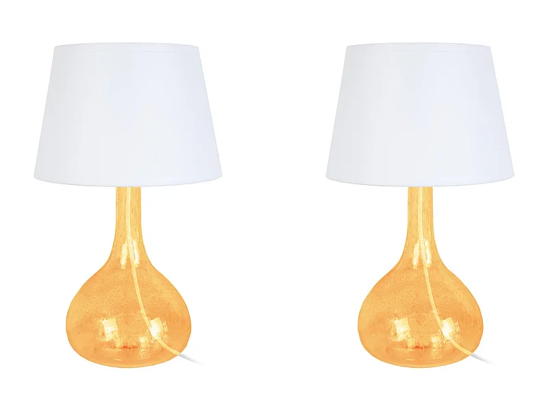 Pair de Lampes de chevet bouteille verre  ambre 34 cm.