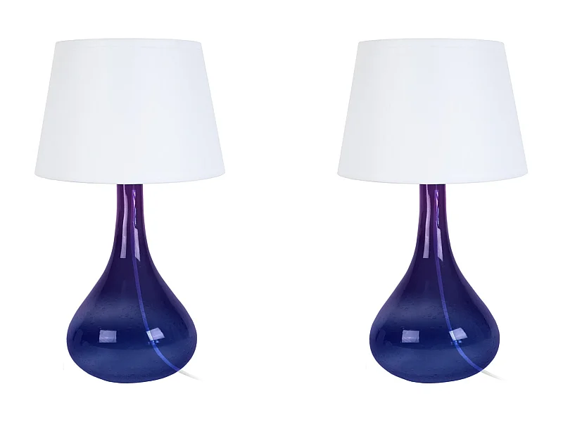 Pair de Lampes de chevet bouteille verre  bleu 34 cm.