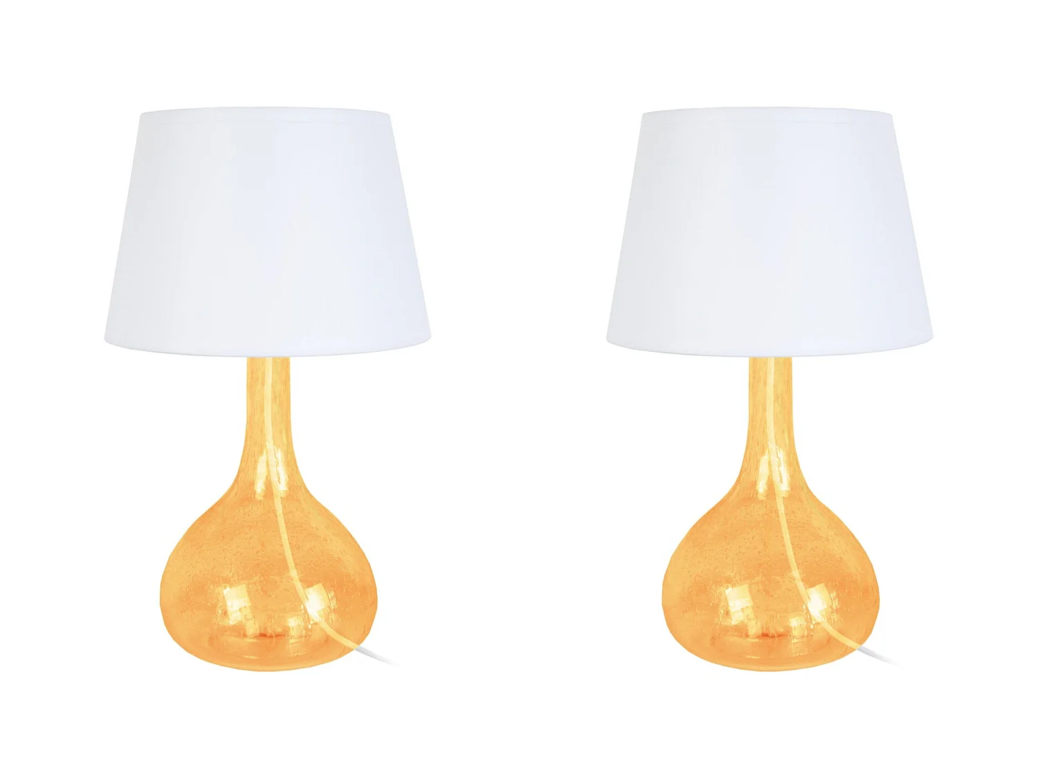 Pair de Lampes de chevet bouteille verre  ambre. 34 cm.