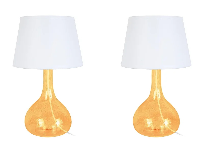 Pair de Lampes de chevet bouteille verre  ambre. 34 cm.