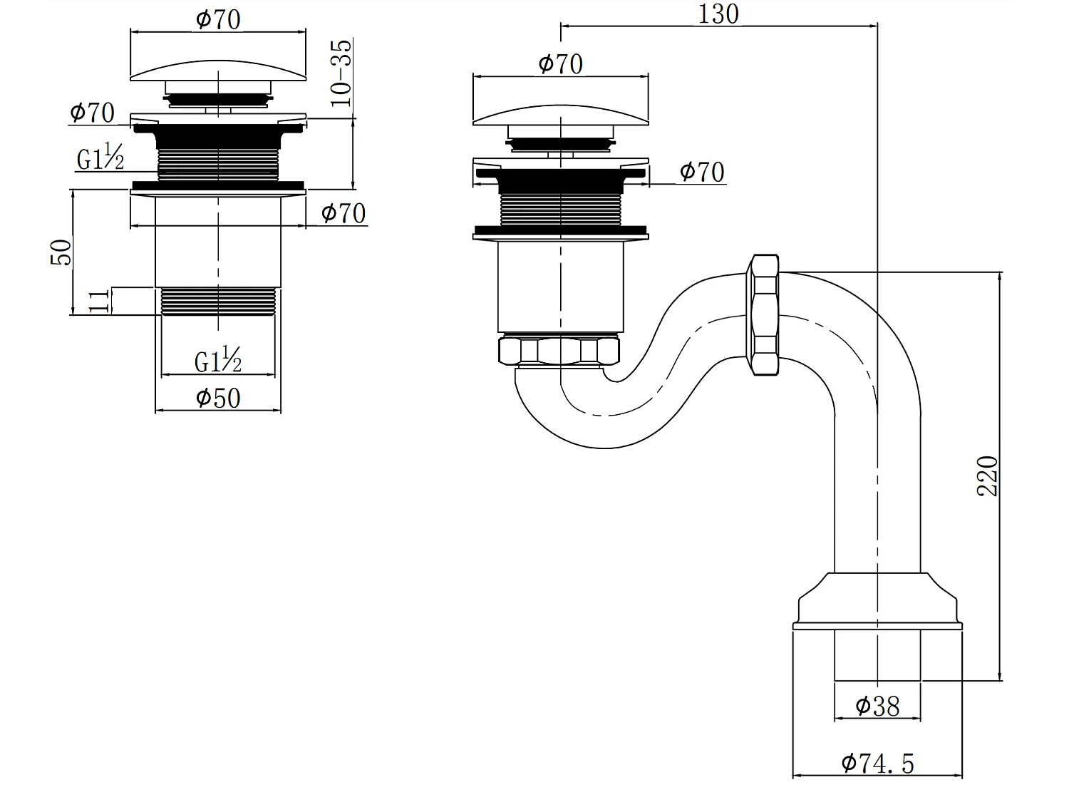Vidage Baignoire Laiton Antique Sur Pied