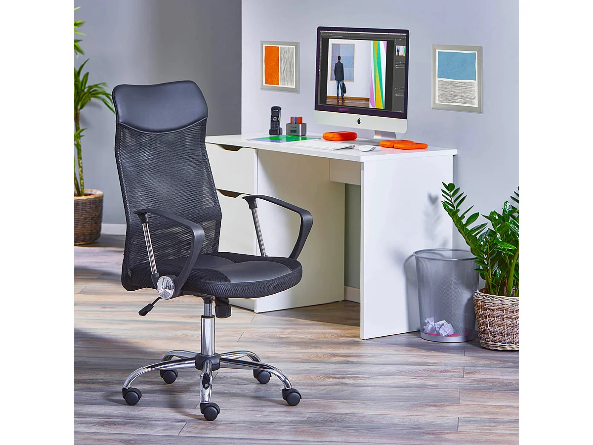 JENNY - Pack Bureau Blanc Mat et Fauteuil Techno Noir