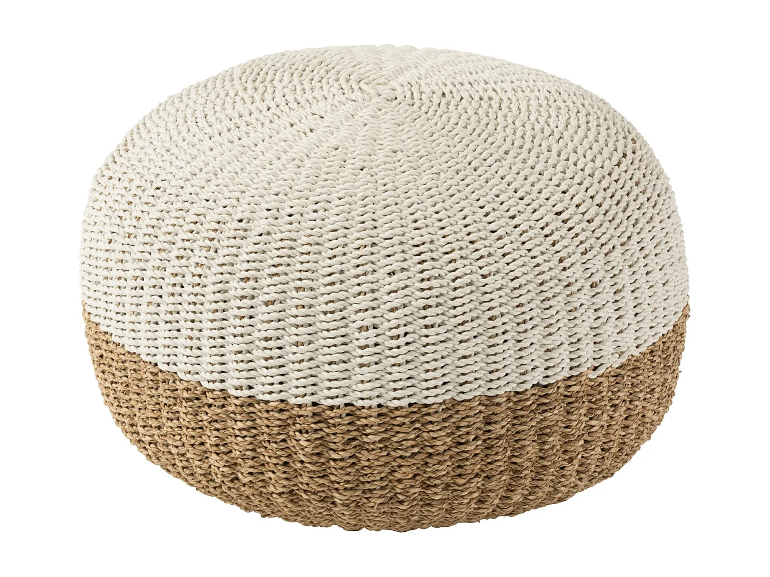 Pouf Boule "Zostère" 60cm Blanc & Naturel