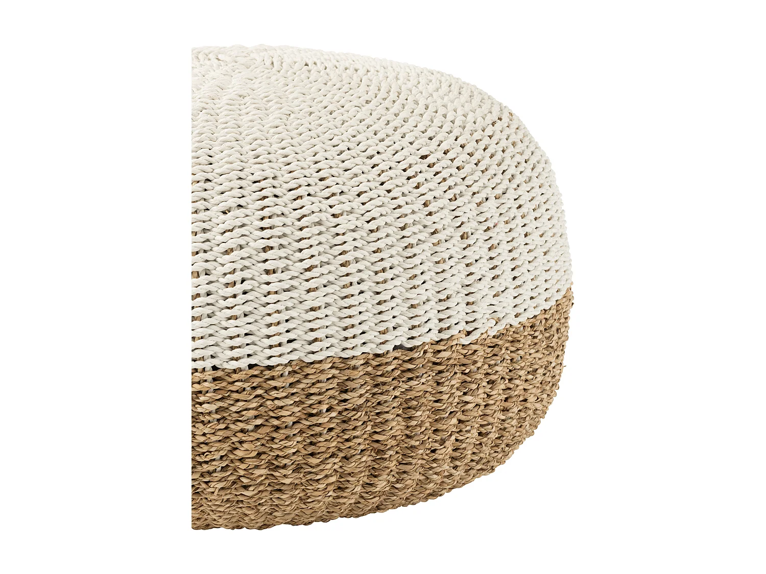 Pouf Boule "Zostère" 60cm Blanc & Naturel