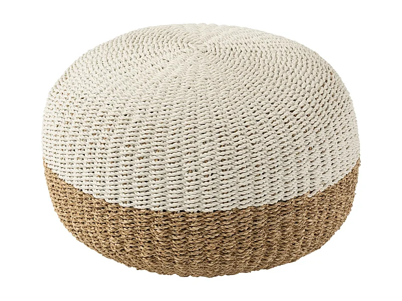 Pouf Boule "Zostère" 60cm Blanc & Naturel