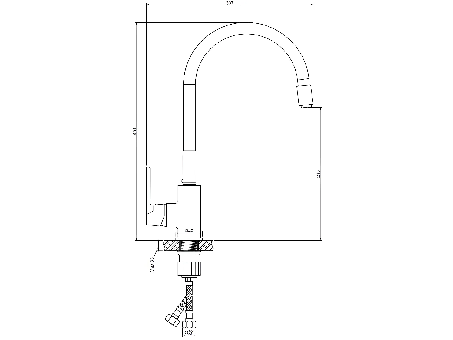 Robinet Cuisine Mitigeur Noir Monocommande Joga Plus Bec Flexible