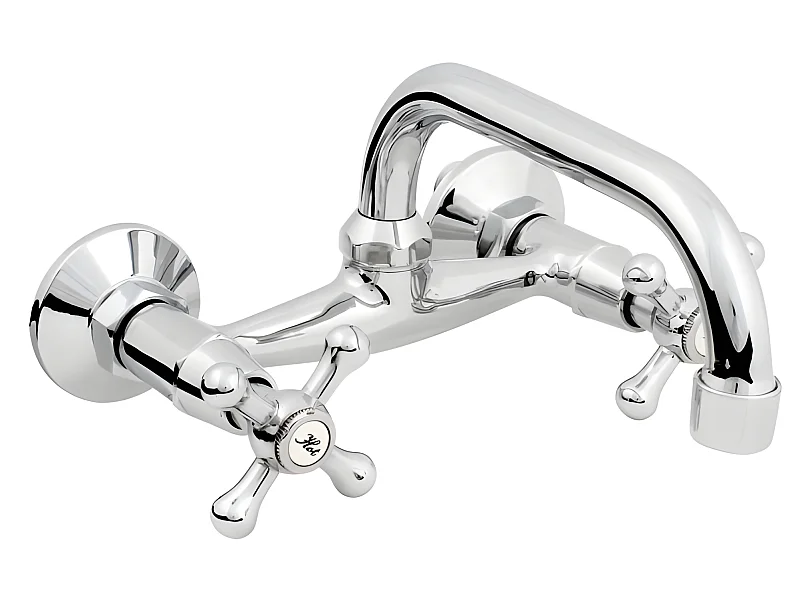Robinet Cuisine Mitigeur Chrome Mural Manettes Croisillons Bec Supérieur