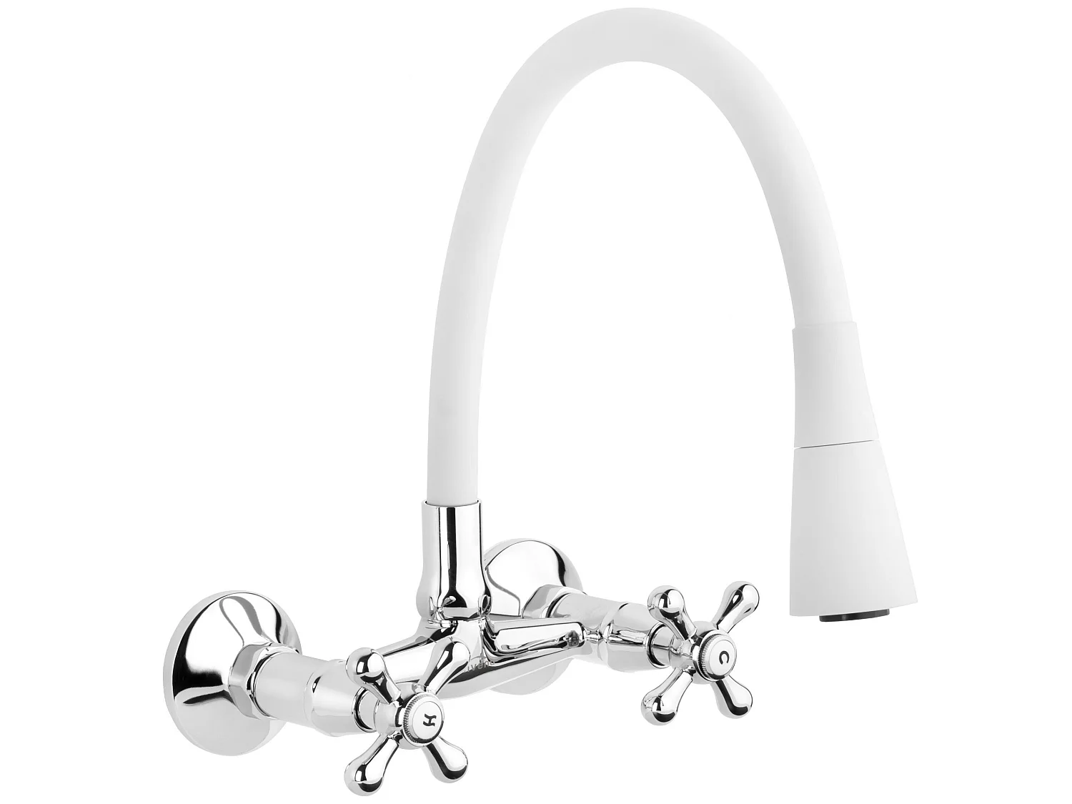 Robinet Cuisine Mitigeur Blanc Mural Manettes Croisillons Roma Bec Flexible