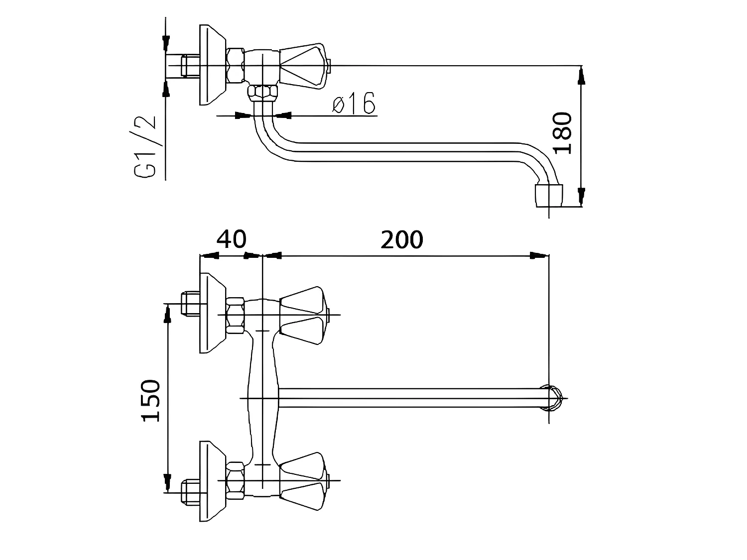 Robinet Cuisine Mitigeur Chrome Mural Bec Inférieur 20Cm