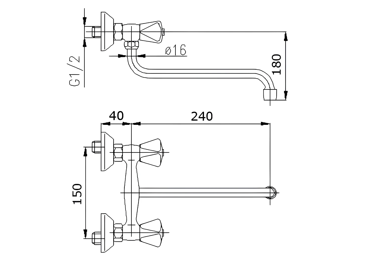 Rubinetto Di Cucina Cromo A Muro Bocca Inferiore 25Cm