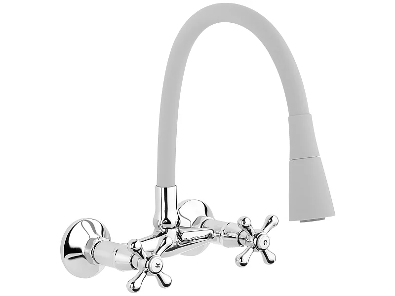 Grifo De Cocina Gris Mural Mangos Cruzados Roma Pico Flexible