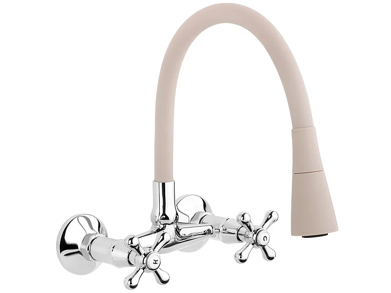 Wasserhahn Küche Wandarmatur Beige Zweigriffarmaturen Roma Flexibler Auslauf