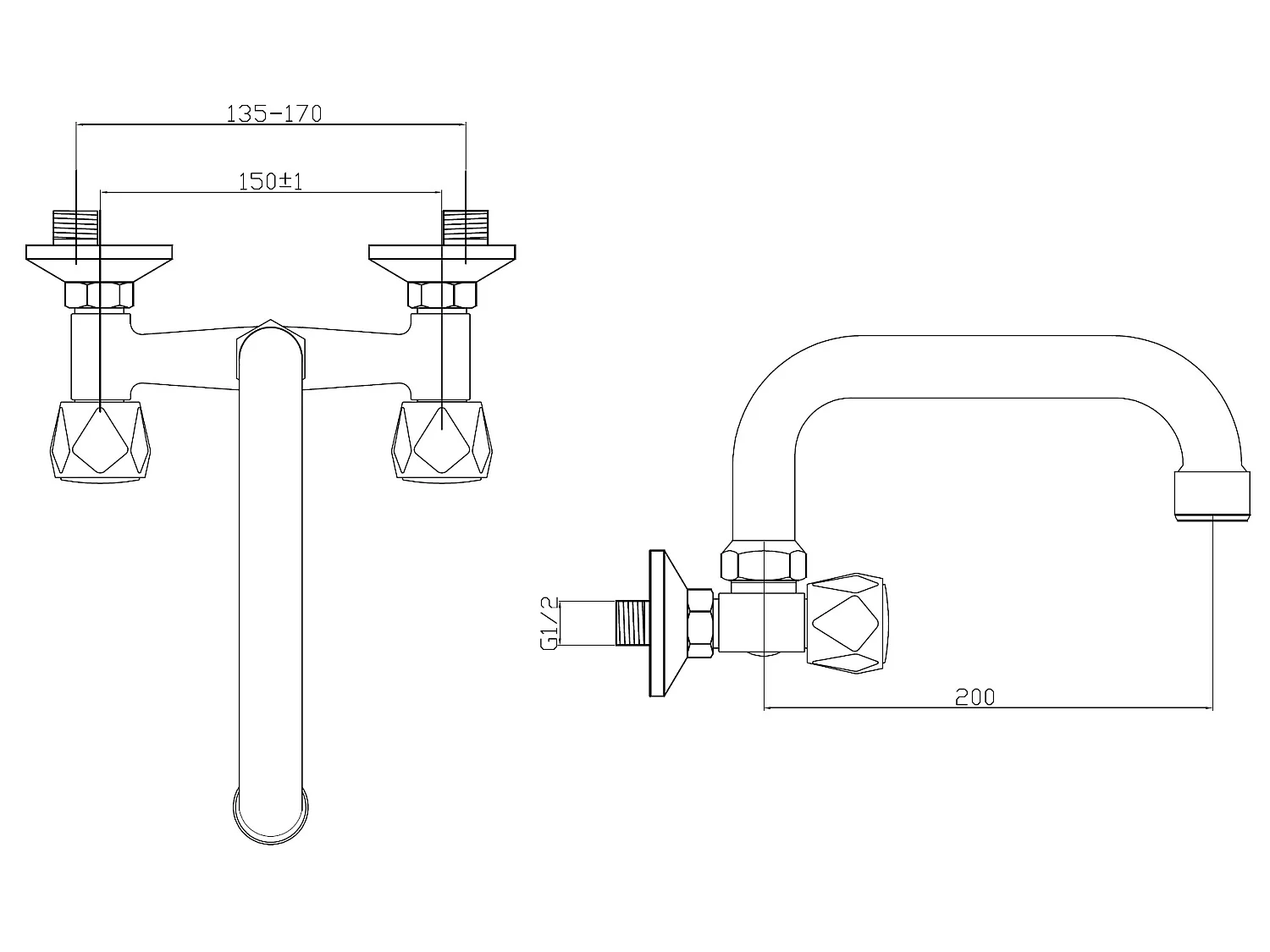 Robinet Cuisine Mitigeur Chrome Mural Bec De 20Cm