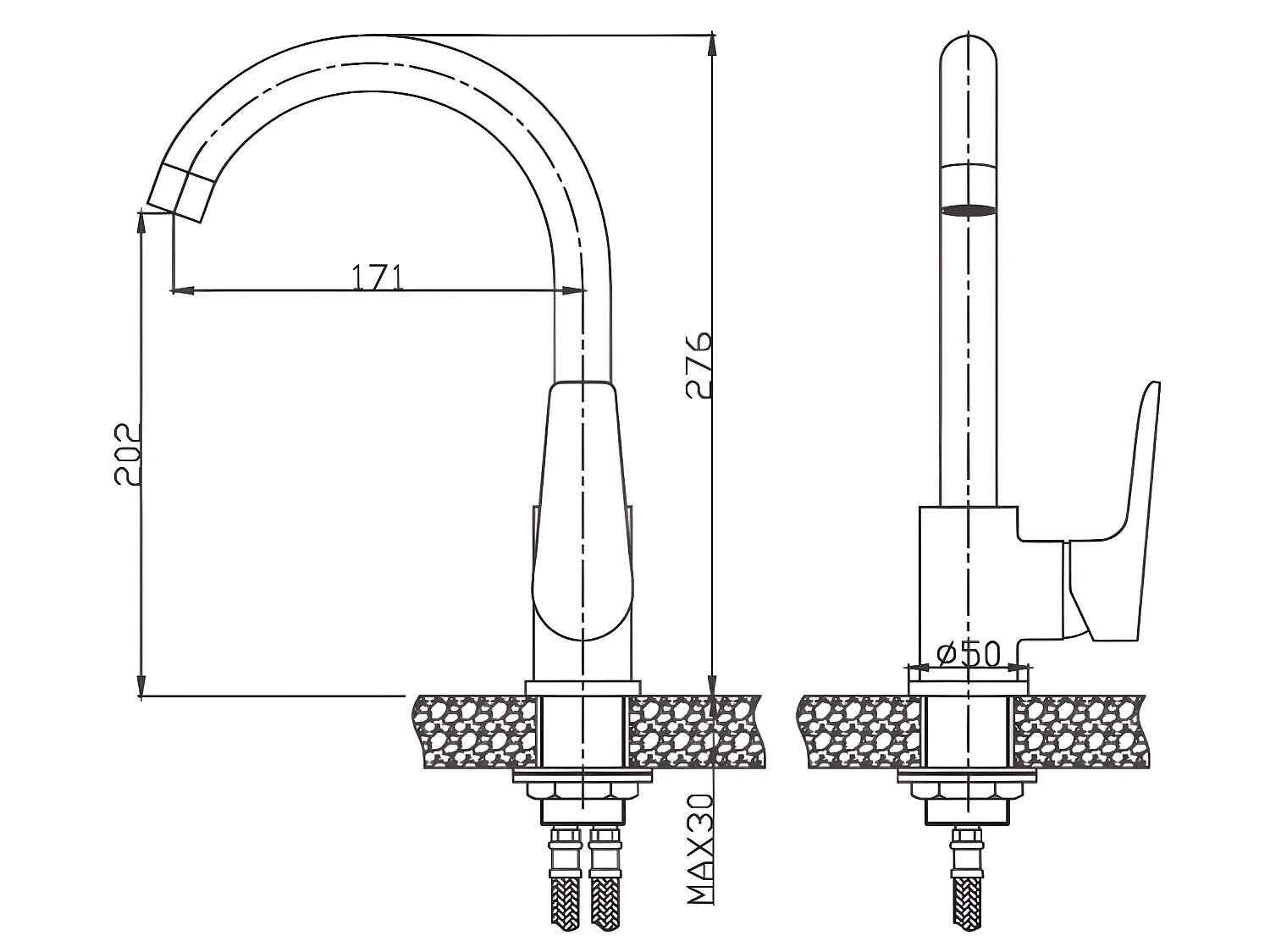 Rubinetto Di Cucina Grafite Monocontrollo Dokos
