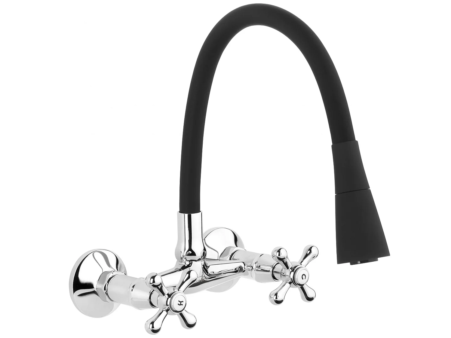 Robinet Cuisine Mitigeur Noir Mural Manettes Croisillons Roma Bec Flexible