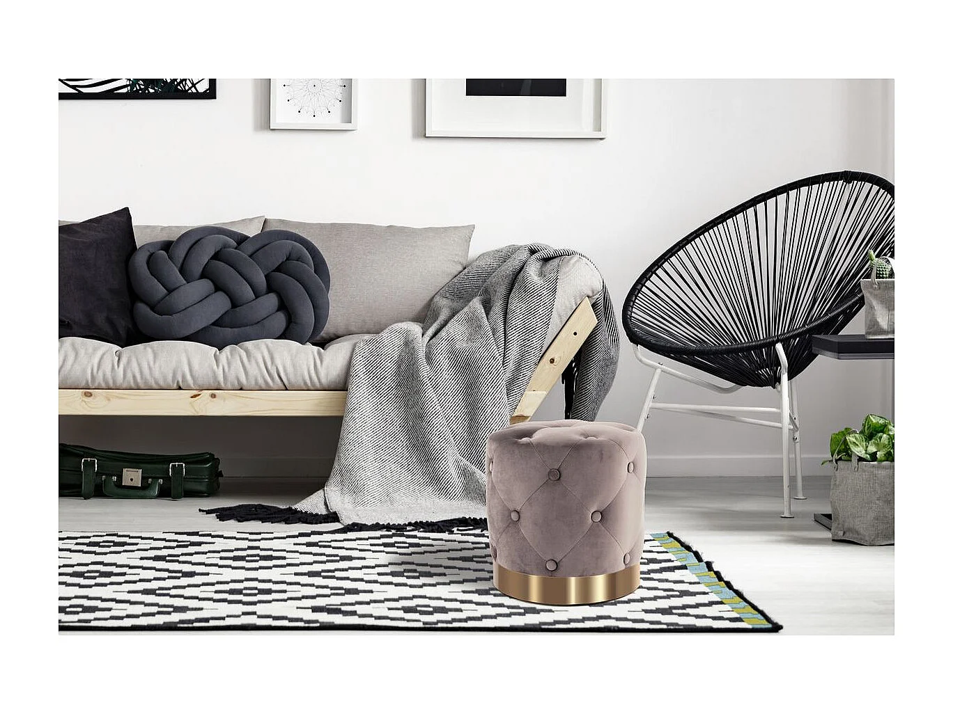 Pouf Rond Design "Piano" 40cm Taupe