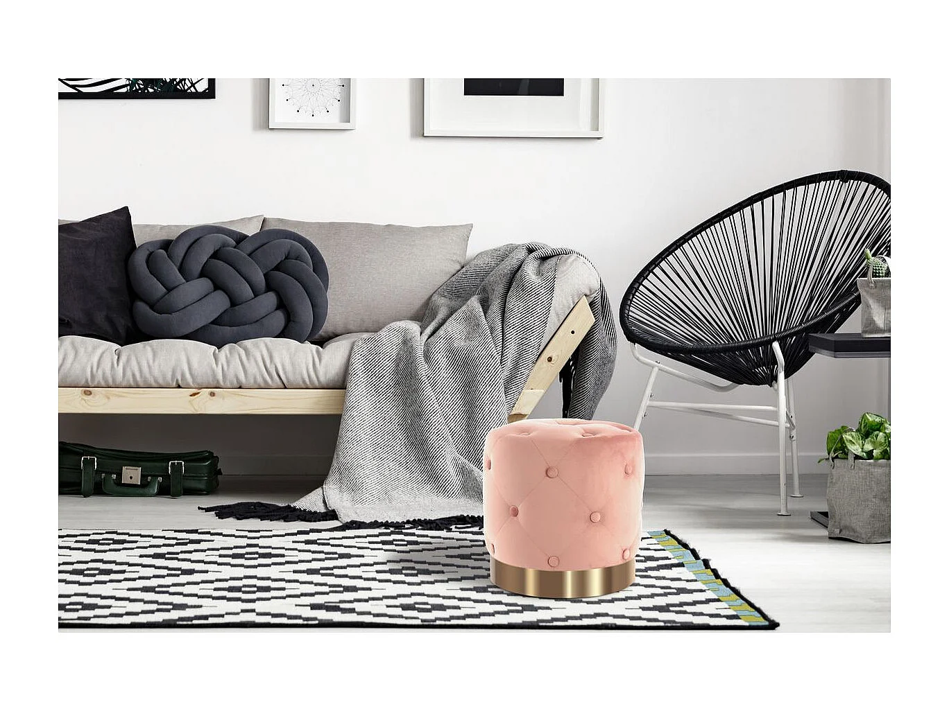 Pouf Rond Design "Piano" 40cm Rose