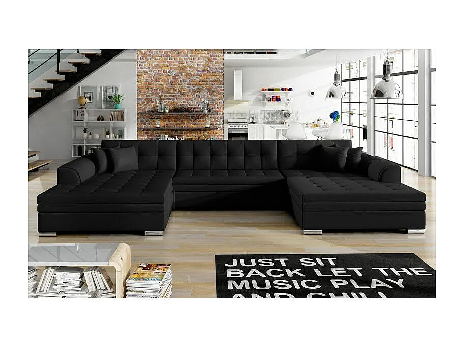 Canapé Panoramique Convertible "Ascobar" 365cm Noir