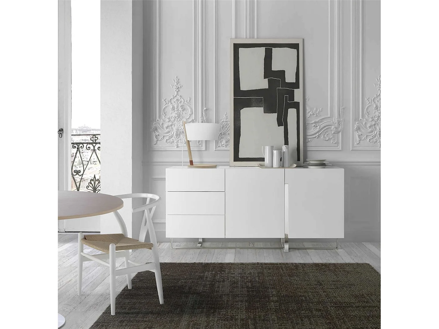 Buffet laqué structure acier inoxydable