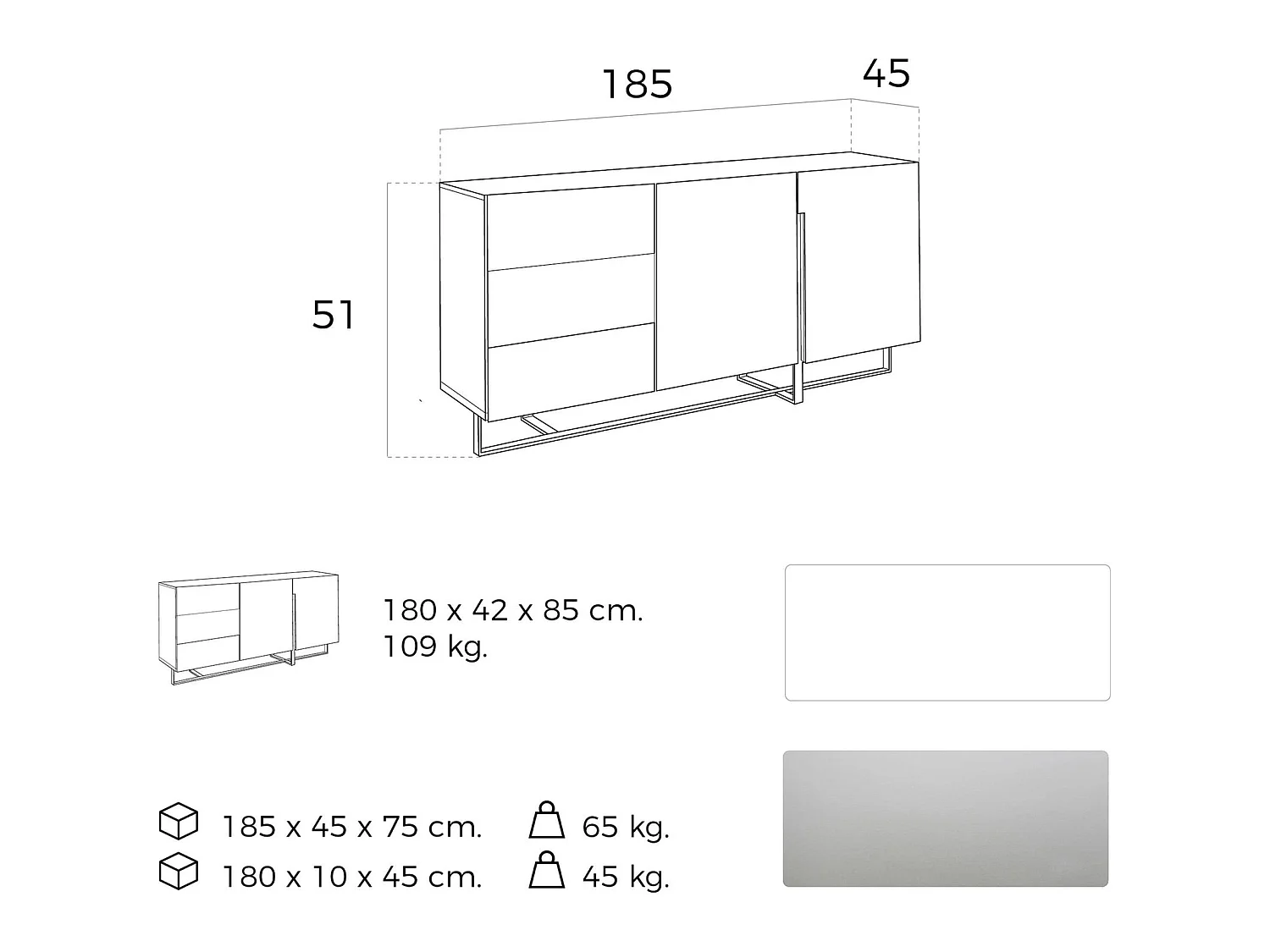Buffet laqué structure acier inoxydable
