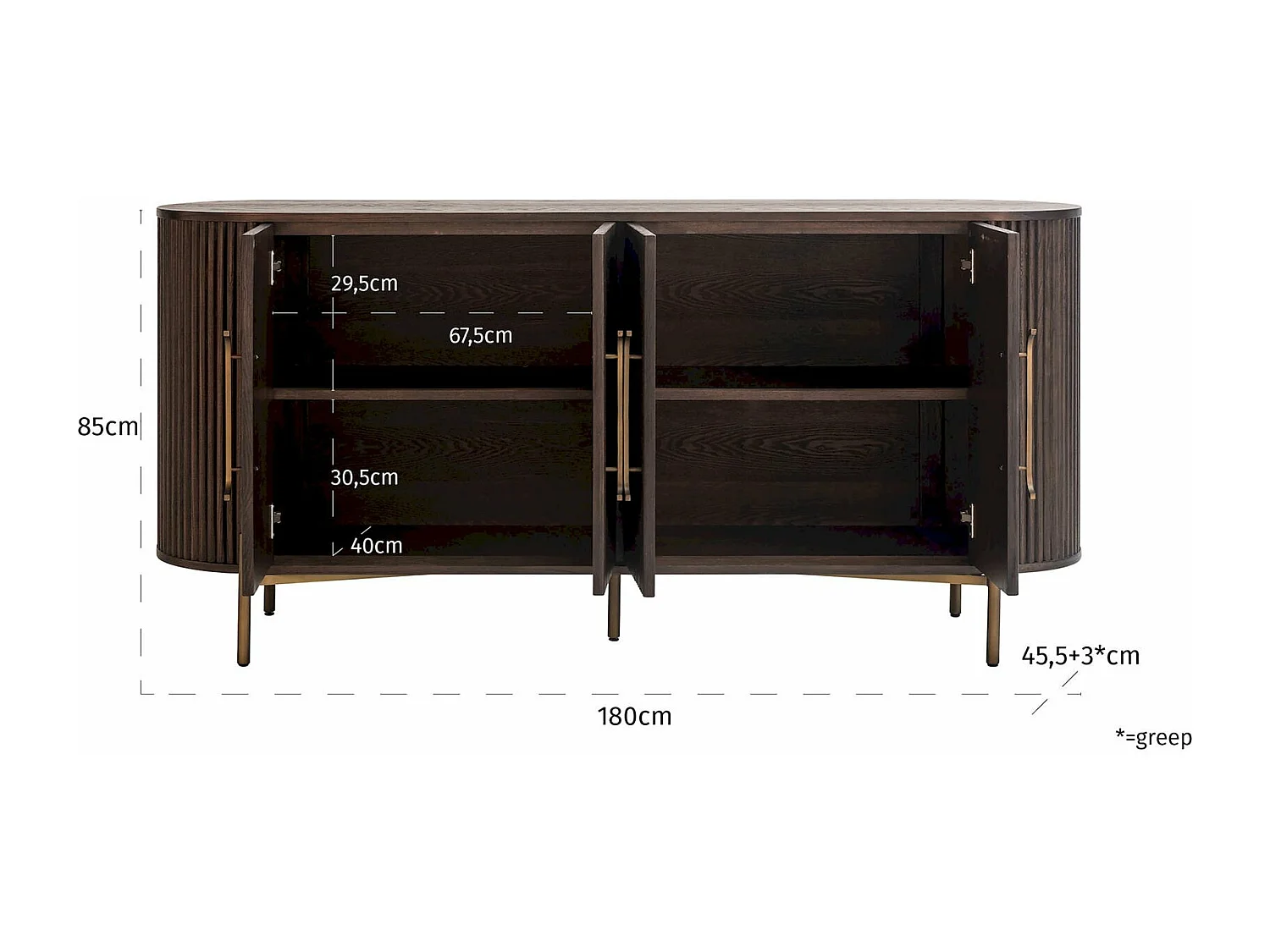 Buffet contemporain en brun foncé avec finition striée