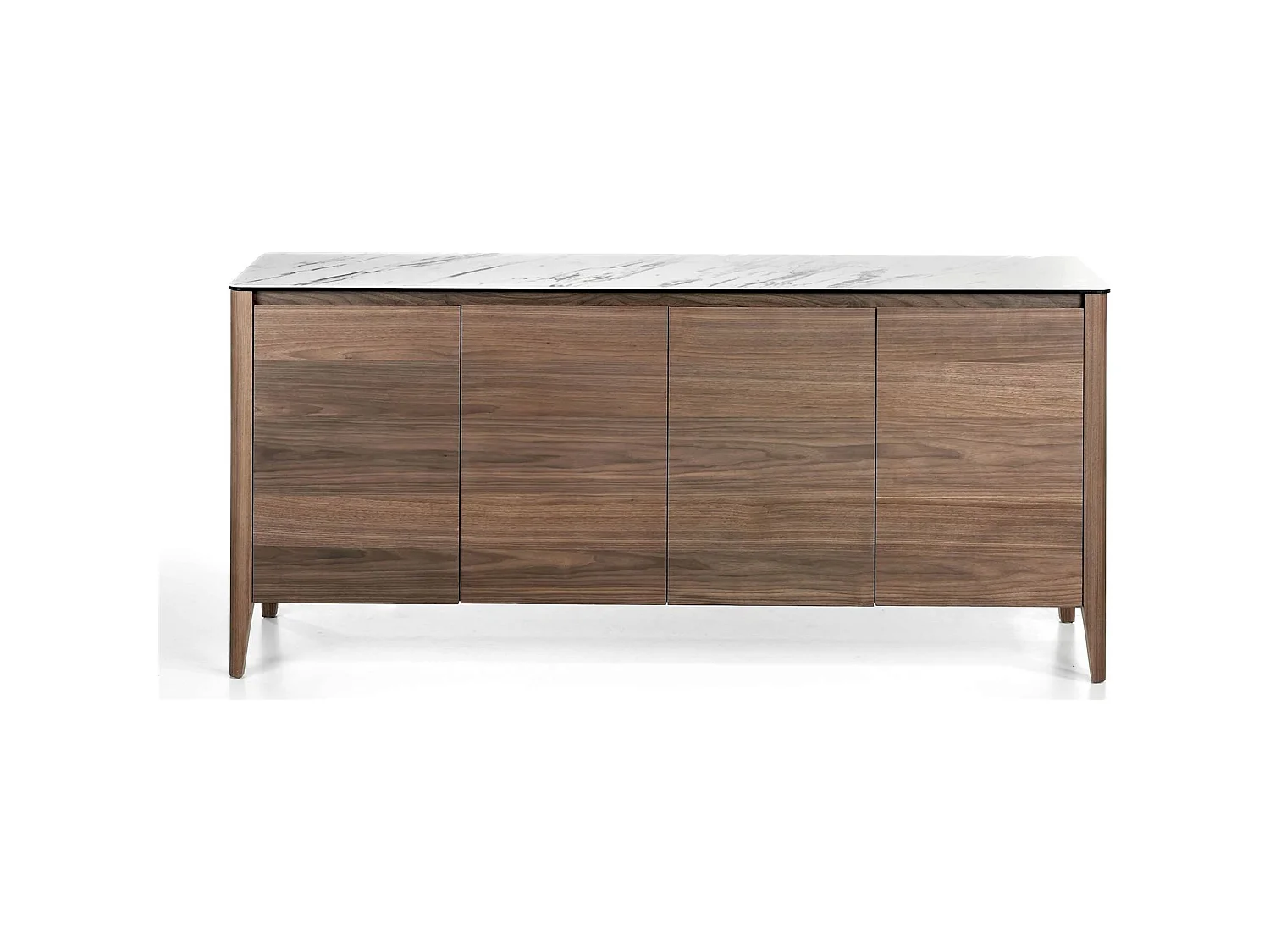 Buffet 4 portes soft-closing étagère intérieure verre transparent bois revêtement marbre céramique