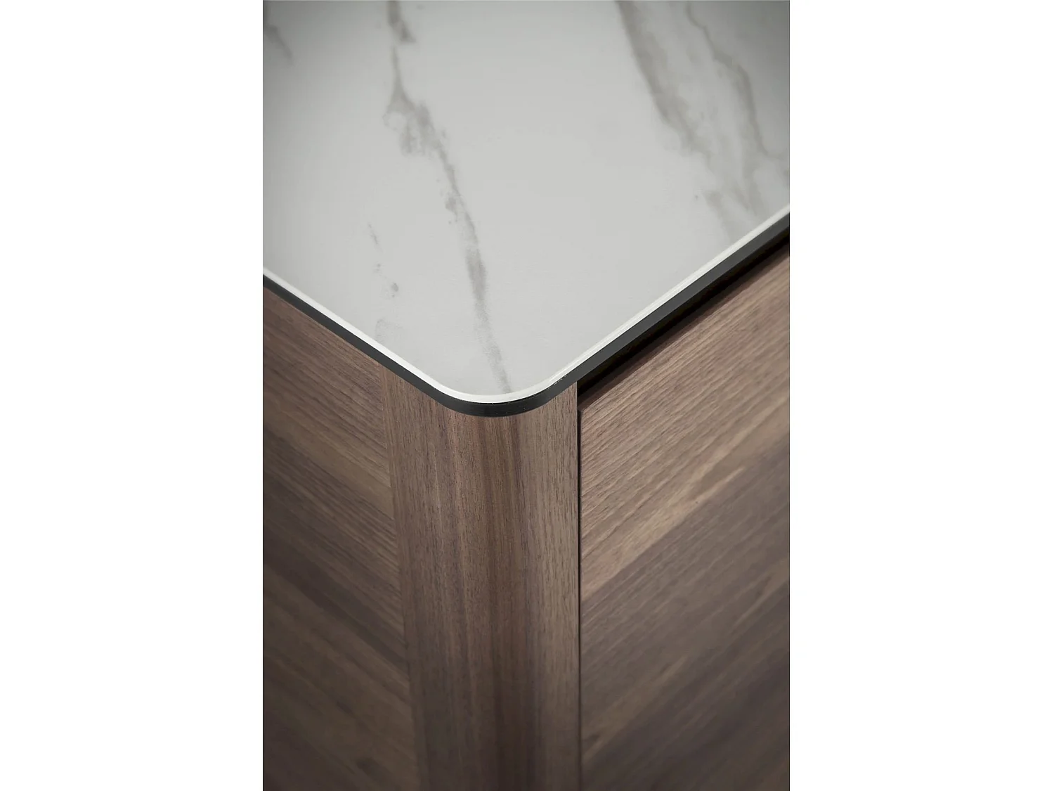 Buffet 4 portes soft-closing étagère intérieure verre transparent bois revêtement marbre céramique