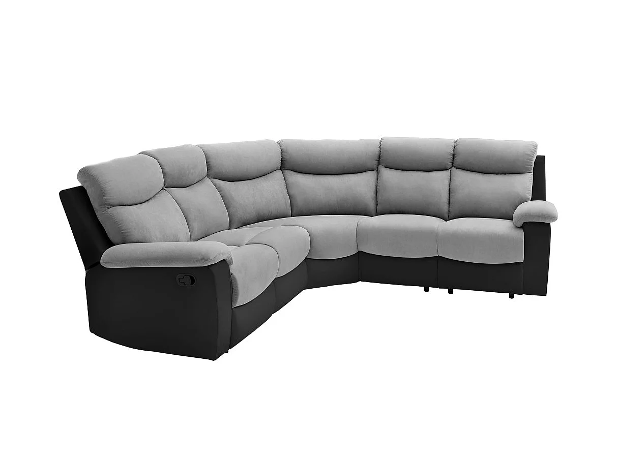 Canapé d'angle de Relaxation Oscar 5 places bi-matière - Gris/Noir - L238 x P238 x H99cm - Loungitude