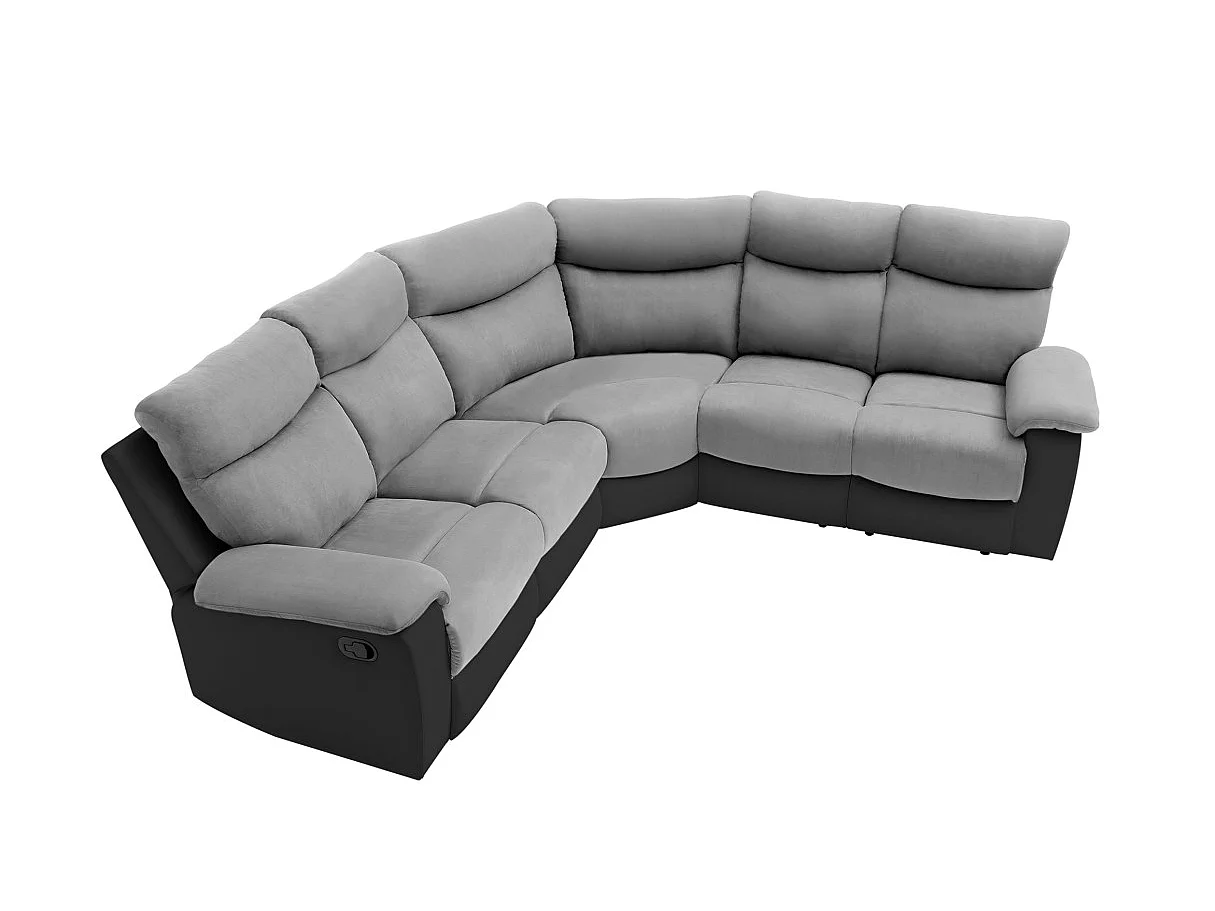 Canapé d'angle de Relaxation Oscar 5 places bi-matière - Gris/Noir - L238 x P238 x H99cm - Loungitude