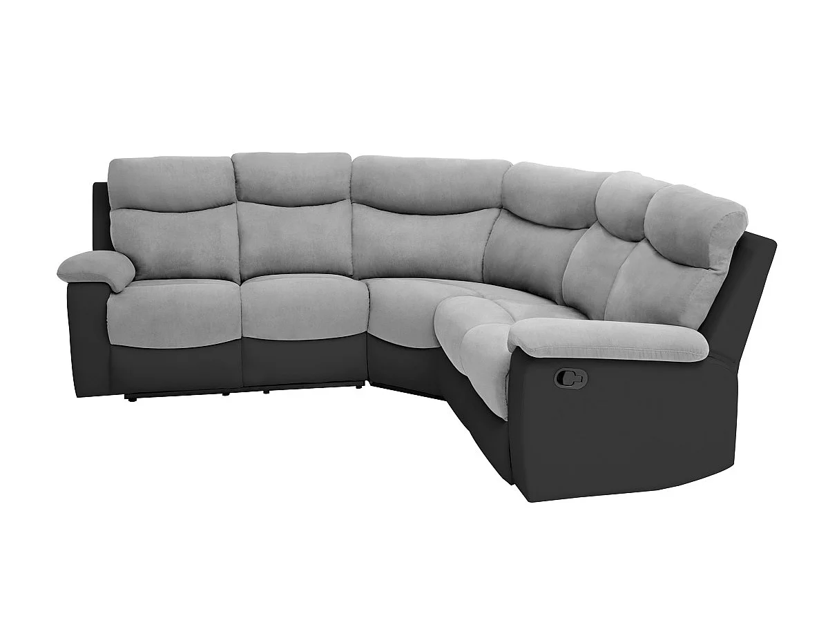 Canapé d'angle de Relaxation Oscar 5 places bi-matière - Gris/Noir - L238 x P238 x H99cm - Loungitude