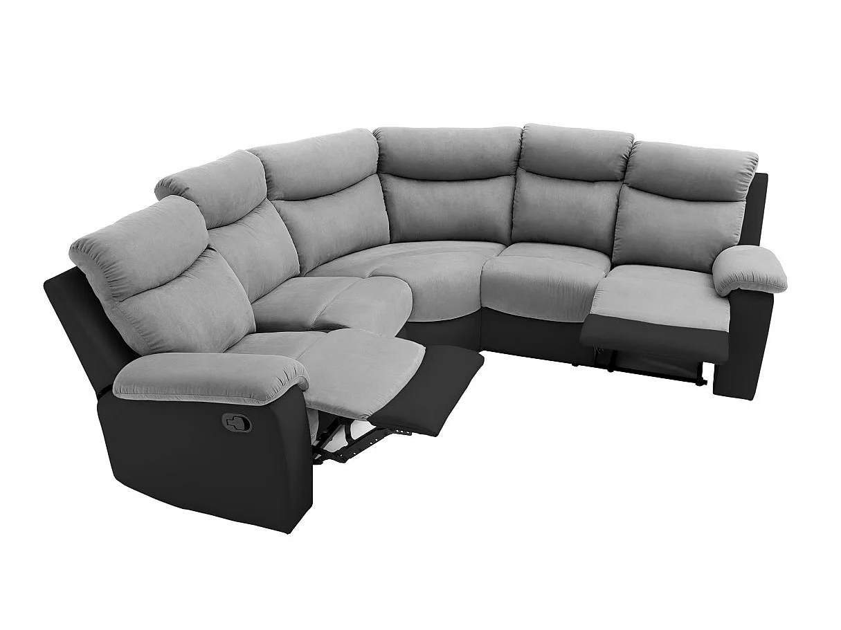 Canapé d'angle de Relaxation Oscar 5 places bi-matière - Gris/Noir - L238 x P238 x H99cm - Loungitude